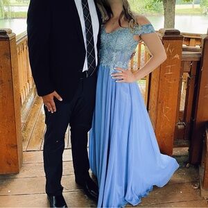 Xscape Blue Prom/Evening  Gown with Delicate Beading and Appliqué